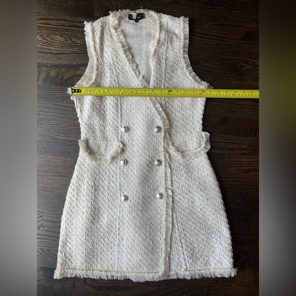 Trixxi Tweed Vest Dress M Cream Fringe Double Breasted Jackie Kennedy Inspired - Picture 4 of 7
